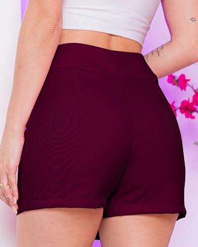 Image of ADDYVERO High Rise Elasticated Waistband Side Button Women Above Knee /Mini Bodycon Wrap Skort /Shorts (Maroon, 36)