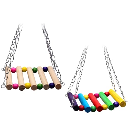 Kisangel Lot De 2 Balançoires en Bois pour Oiseaux Jouets pour Calopsittes Perruches Perroquets Balançoires Escaliers Design Amusant Et Sûr