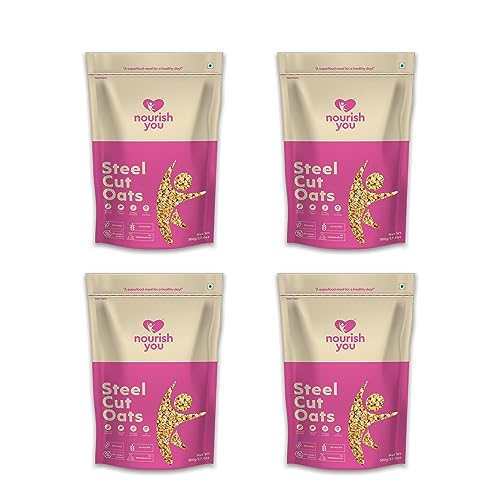 Image of NOURISH YOU Steel Cut Oats | Gluten Free Oats | High in Iron & Fibre | Healthy Protein Breakfast Oatmeal | Diet food for Weight Management | 2 KG (Pack of 4)