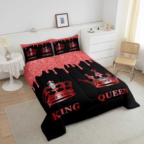 Image of Feelyou Couple Crown King & Queen Comforter Set Twin Size, Boys Girls His and Hers Bedding Set Anniversary Comforter Presents Duvet Set Couple Bed Set 2Pcs