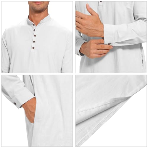YAOHUOLE Muslim Thobe for Men Long Sleeve Gown for Men Muslim Mens Thobe White M