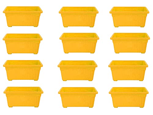 Image of Bianco Rectangular Plastic Pots for Plants, Jupiter Flower Pots for Home, Window Display, Garden (35 x 18.5 x 15 cm) (Yellow) (Pack of 12)