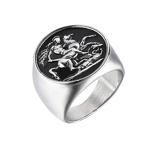 Chevalière en or massif avec souverain de Saint George Slayer pour homme Taille 55 à 68, Métal Cover