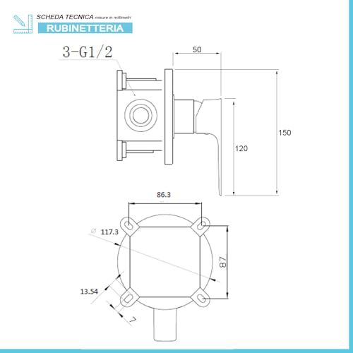 Set Miscelatori Lavabo Bidet E Doccia Incasso In Ottone Cromato, Piletta Click-Clack Inclusa Per Lavabo E Bidet Serie Flat - 4