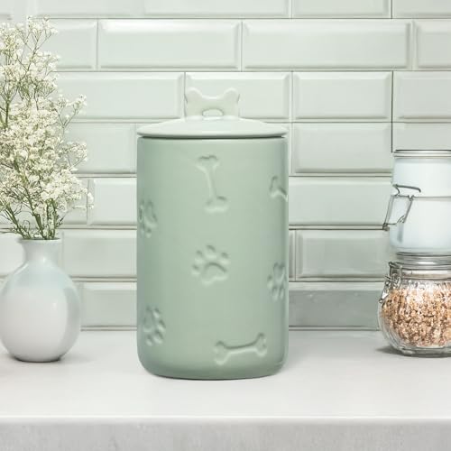NIXBYO Hunde-Leckerli-Behälter, luftdicht, 22,9 x 12,7 cm, Grün, große Keramik-Dose für Hundeleckerlis, Keksdose mit Deckel, Bauernhaus-Stil, Aufbewahrungsbehälter für Hunde, Katzen, Haustiere