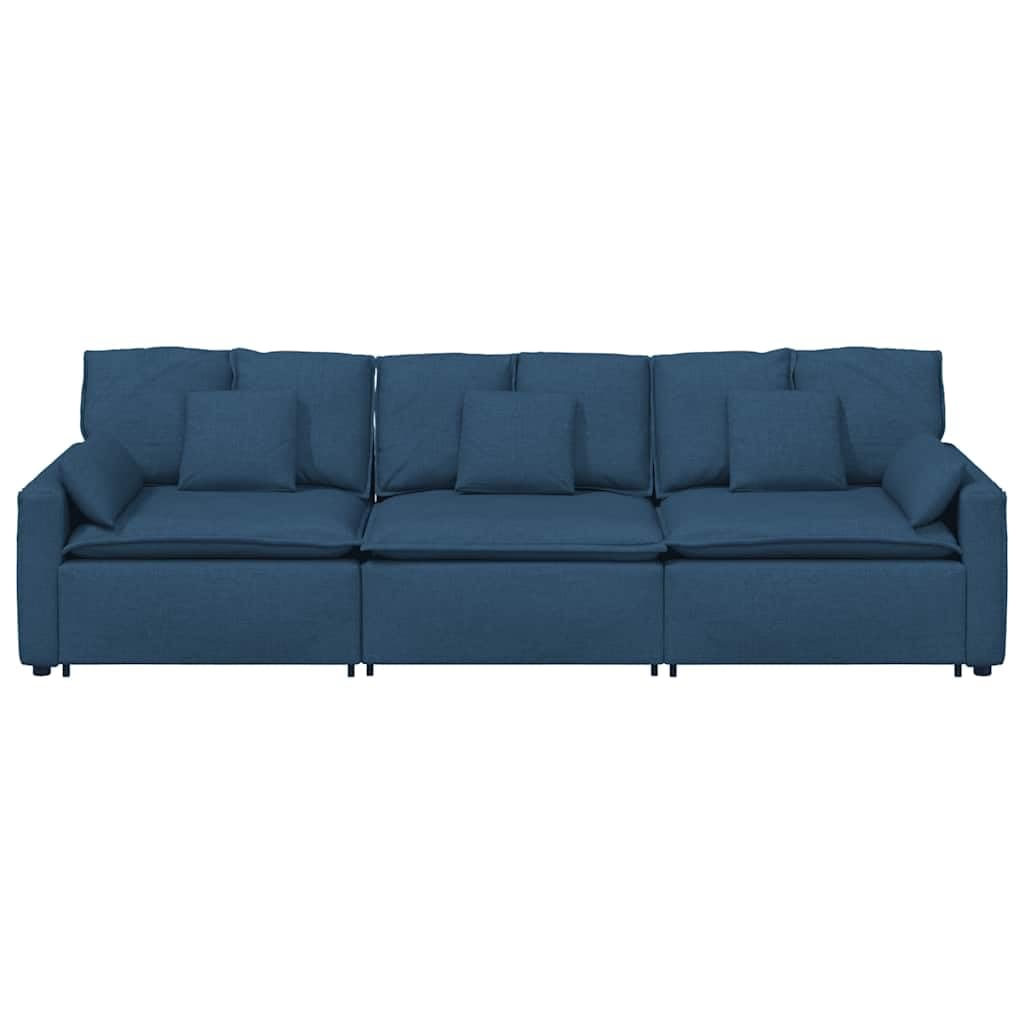 Sofá modular azul con cojín, tapizado de tela y marco de metal, 324 x 105 x 64 cm, sofá de 3 piezas con reposabrazos, versátil para salón y zona de invitados