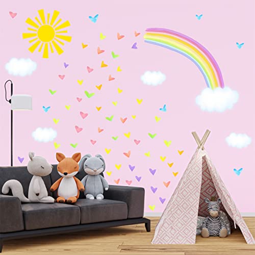 Ikeyu Colorful Rainbow Wall Stickers Sun Clouds Wall Decals Watercolor Heart Wall Stickers Large Rainbow Wall Decals For Kids Room Nursery Girls Bedroom Decor #TOP7