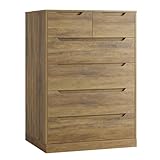 HOSTACK Modern 6 Drawer Dresser for Bedroom, Tall Chest of Drawers with Storage, Large Wood Storage Chest Organizers with Cut-Out Handles, Accent Storage Cabinet for Living Room, Hallway, Rustic Brown
