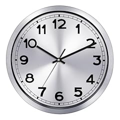 Plumeet Wall Clock, 12 Inch Battery Operated Wall Clock with Silver Aluminum Frame, Non Ticking