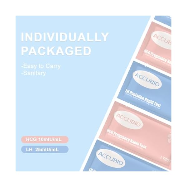 ACCUBIO 50 Ovulationsteststreifen und 20 Schwangerschaftsteststreifen Combo Kit, über 99% Genauer Fruchtbarkeitstest, Sensitive LH und HCG Home Rapid Detection, mit 70 Kostenlosen Urinauffangbechern – Bild 4
