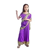 Girls Ethnic Dress Set Bollywood Indian Salwar Kids Performance Cosplay Costume Carnival Outfit (Purple, L)