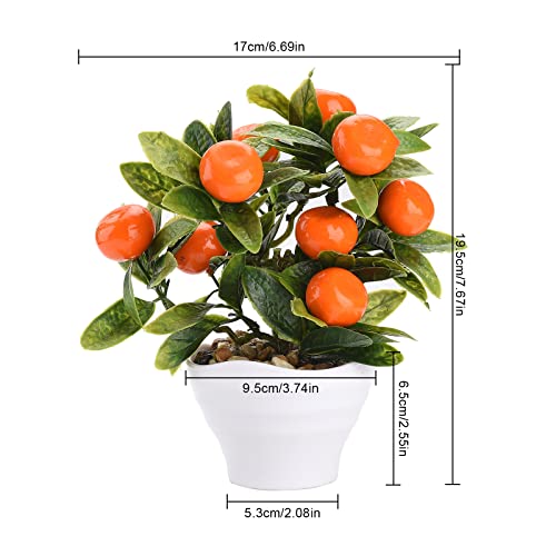 Rylod 2 Pcs 7.8 Inch Tall Artificial Orange Tree In Pot, Artificial Bonsai Potted Plant Mini Fruit Tree, Artificial Fruit Tree Potted For Home Party Wedding Desktop Decoration, Orange,Red #TOP5