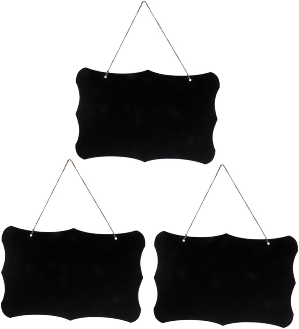 Mikinona Double Sided Hanging Chalkboard Signs Wooden Small Blackboard 3pcs with Erasable Surface and Hanging String for Party and Cafe Decoration