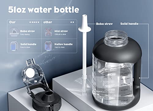 Encool 0.4 Gallon Motivational Water Bottle With Time Markers, 51 Oz Water Jug Removable Straw And Handle, Leak-Proof Lid Bpa Free Tritan Plastic For Outdoor Sports, Gym, And Fitness (Black Night) #TOP1