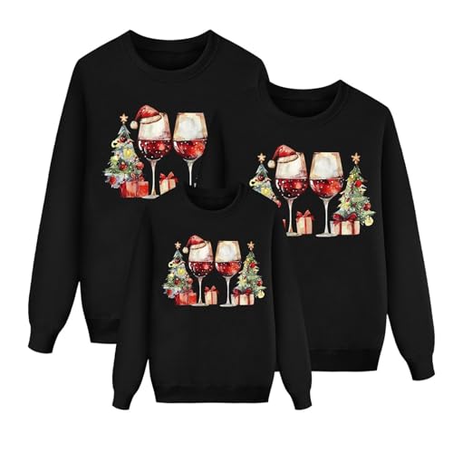 Christmas Family Matching Sweatshirt 2025 Fashion Round Neck Family Matching Outfits Long Sleeve Pullover Tops Blouse, Black, 4-5 Years
