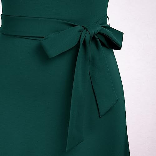 Womens Dark Green Dresses 2023 Sleeveless Criss Cross Halter Neck Belted Bodycon Midi Party Dress M #TOP7