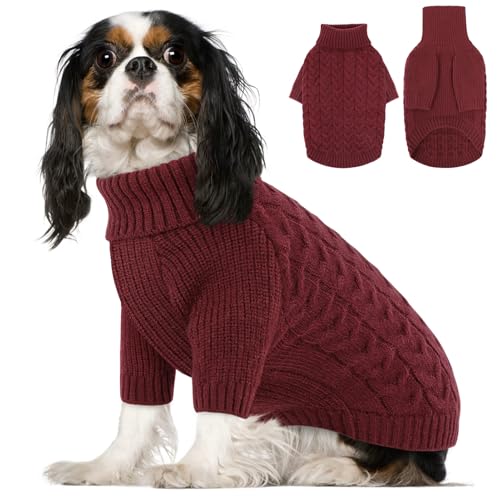 Queenmore XS Dog Christmas Sweater Warm Soft Cable Knit Dog Sweater