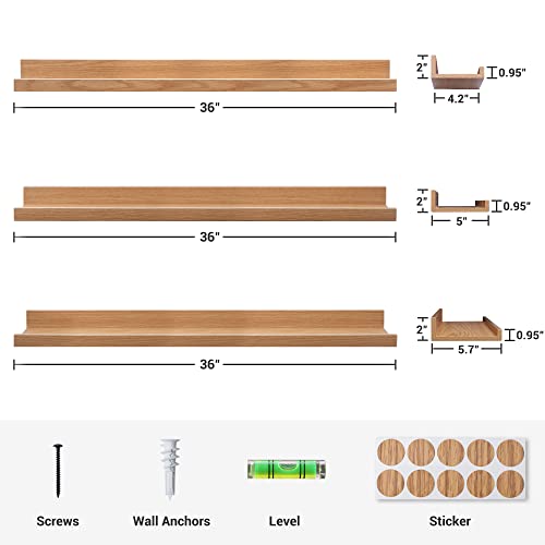 Axeman 36 Inch Floating Shelves, Long Wall Shelves Set Of 3, Rustic Oak Picture Ledge Shelf Photo Shelf Floating Shelves With Lip For Kitchen Living Room Bedroom, Oak #TOP2