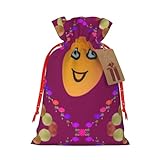 Taille : les sacs cadeaux de Noël respectueux de l'environnement avec cordon de serrage imprimé smiley mangue mesurent 17,5 x 12 cm, fabriqués à partir de lin synthétique respectueux de l'environnement de haute qualité, ces emballages cadeaux respectueux de l'environnement peuvent être réutilisés maintes et maintes fois.