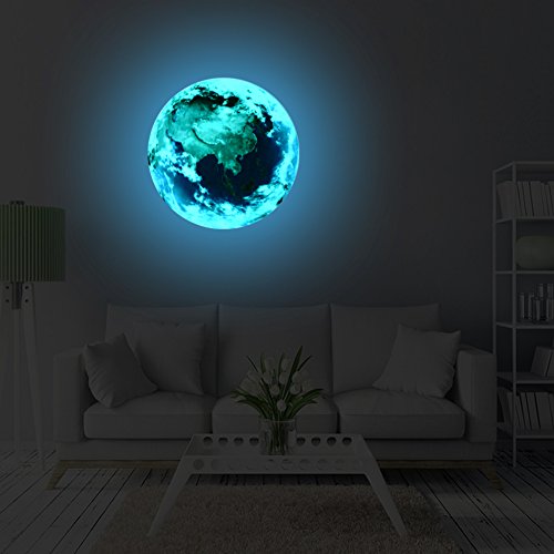 Vancytop 3D Luminous Earth Pattern Self-Adhesive Diy Removable Wall Sticker For Kids' Room Nursery Living Room Home Decoraions,Blue Light Color #TOP4