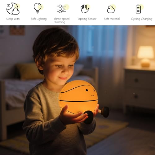 Image of Cute Basketball Night Lights for Children, Rechargeable Soft Light, Nursery Lights, Bedrooms, Desks, and Lovely Gifts for Boys and Girls