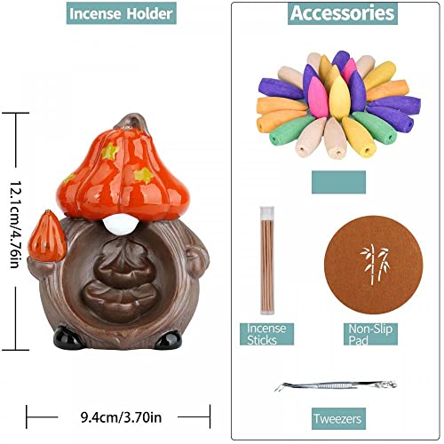 Pumpkin Waterfall Incense Holder, Ceramic Backflow Incense Burner, Handmade Cone Incense Holder With 20 Incense Cones, 30 Incense Sticks For Yoga, Meditation, Home Decor (Pumpkin Elf/Pumpkin) #TOP1