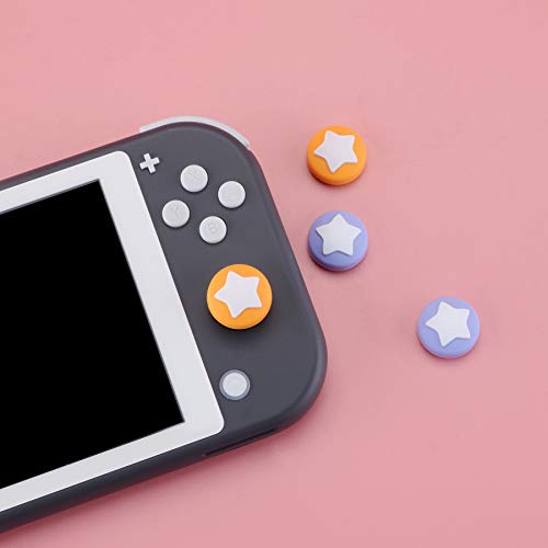 Extremerate Playvital Star Design Cute Switch Thumb Grip Caps, Light Violet & Caution Yellow Joystick Caps For Nintendo Switch Lite, Silicone Analog Cover Thumbstick Grips For Switch Oled Joycon #TOP4
