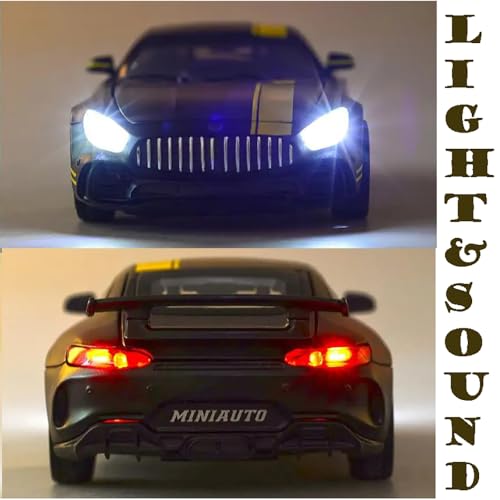 Image of 1:32 AMG GTR Toy Car Diecast Metal Cars Model Light Sound Pull Back with Openable Doors, Multicolor