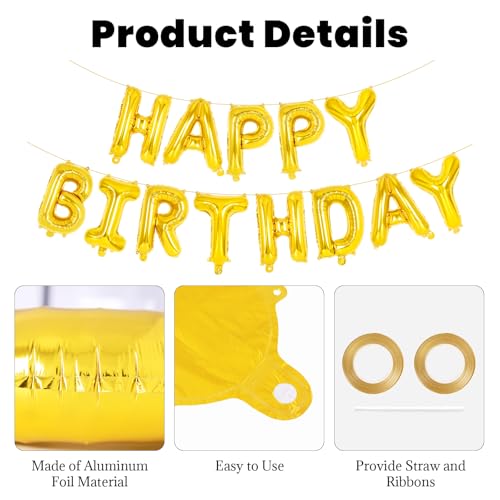 Image of 65 Pcs Gold Happy Birthday Balloons, 2 Sets A-Z Gold Letters Foil Balloons, 16 Inch Personalized Name Happy Birthday Banners for Wedding Baby Shower Anniversary Party Decorations
