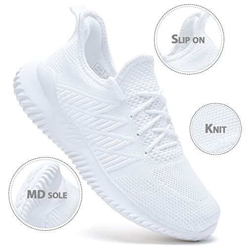 Hhp White Walking Shoes For Men - Slip Resistant Road Running Shoes Memory Foam Sneakers Comfy For Gym Workout Athletic #TOP3