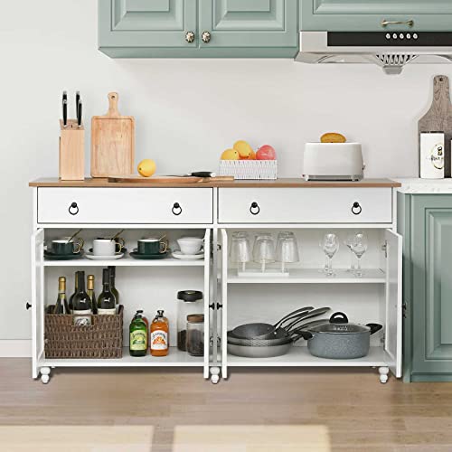 4 Ever Winner White Buffet Cabinet With Storage, 55" Modern Coffee Bar Cabinet With Storage Drawers, Kitchen Buffet Storage Cabinet Credenza Console Table Cupboard For Dining Living Room, White #TOP1