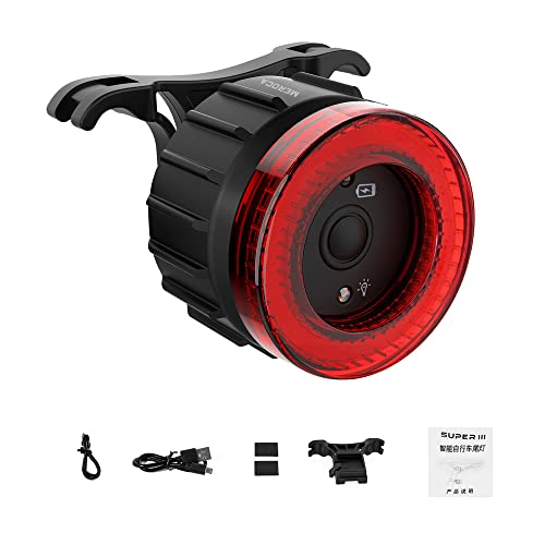 Domary Bike Tail Light, USB Rechargeable High Brightness 180 Wide Angle Visible 6 Modes Brake Sensing for, with IPX5 Automatic Light Sensor