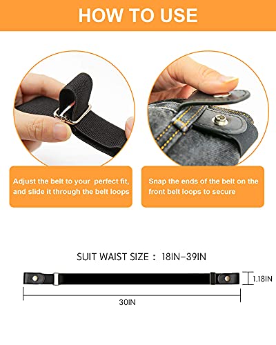 Buckle Free Belt for Women Men, Black Elastic Waist Adjustable Stretchy Invisible Buckleless Belt for Jeans Pants Shorts3