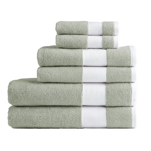 Lacoste Sport Stripe 6-Piece Luxury Cotton Towel Set – Made with 100% Soft Supima Cotton, Absorbent & Quick-Drying, Includes 2 Bath Towels, 2 Hand Towels, 2 Washcloths, Aloe