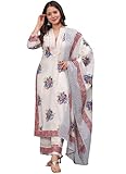 Amayra Women's Pure Cotton Printed Straight Kurta Set with Palazzo Pants &amp; Dupatta- Ethnic Wear, White(TCK614,L) Amazon Deal