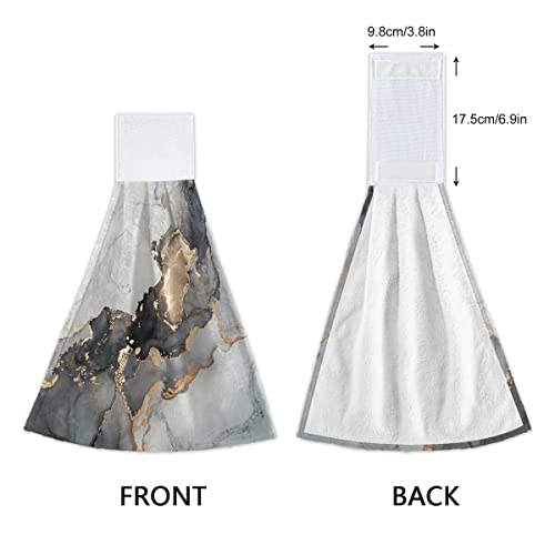 Black Marble Hanging Kitchen Towels Glod Stone Art Dish Cloth Tie Towels Hand Towel Tea Bar Towels For Bathroom Hotel Gym 2 Pcs #TOP3