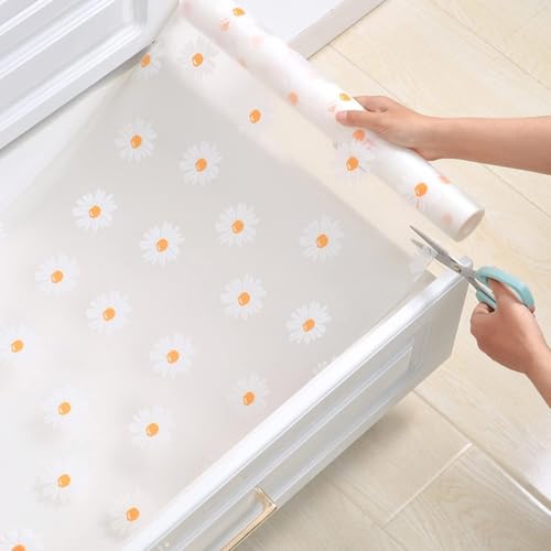 Image of Anti-Slip Kitchen Cabinet Drawer Shelf Mat Liner Sheets for Waterproof Shelf Paper with Modern Pattern EVA Cabinet Mat Easy to Cut- Sheet for Fridge (White and Green Floral, 45x500 CM)