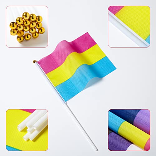 Image of GentleGirl 12 Pack Pansexual Pride Rainbow Flags Pansexual Pan Small Mini Hand Held Stick Flag Gay LGBT Festival Party Parades Decorations