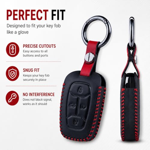 Image of JVCV Car Styling Soft Handmade Leather Key Cover Compatible with Tata Nexon Harrier Tiago EV Altroz Tigor Safari Nexon EV Punch Punch EV 4 Button Smart Key (Black)