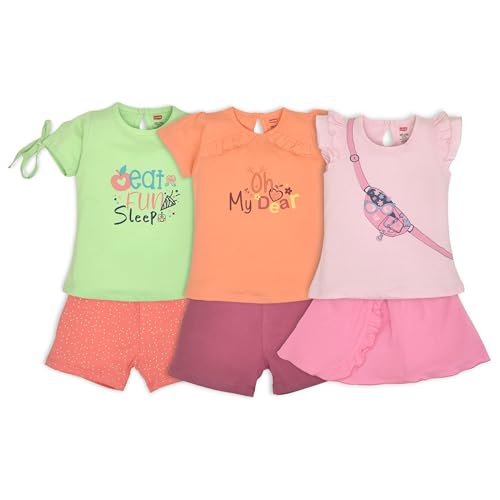 Image of LuvLap Baby Girls Regular Fit 100% Cotton Half Sleeves Girls Top CoSet Pack of 3