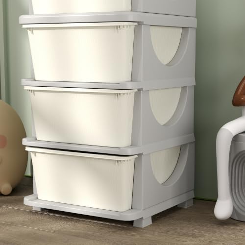 Miniatura 9 de Homcom Torre De Almacenamiento Infantil Con 4 Cajones, Organizador De Juguetes Para Niños De 3 Años, Con Bordes Redondeados Y Asas, Para Guardería, Sala De Juegos, Dormitorio, 37x37x76 Cm, Crema