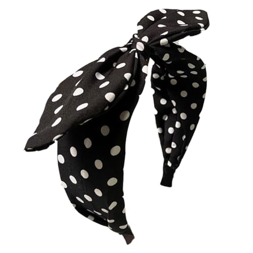 Deghew Black Polka Dot Bow Headbands Cute Halloween Headbands 50s Costume Retro Party Hair Accessories for women and girls