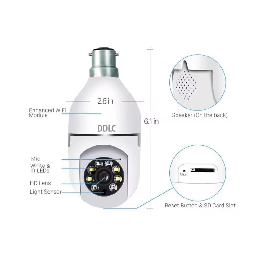 Image of DDLC 4MP WiFi Light Bulb Security Camera | 360 Degree Pan Tilt Zoom |Two Way Talk | Wireless CCTV Bulb Camera | HD Video | Motion Detection with Mobile App Control (Light Bulb)