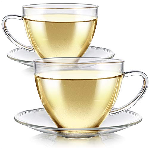 Teabloom Royal Teacup And Saucer Set 2-Pack – Medium Teacup Size – 8 Oz/ 240 Ml Capacity – Crystal Clear Classic Design – Premium, Healthful Borosilicate Glass – Durable And Heat Resistant #TOP14