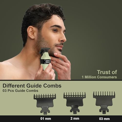 Image of AMVONZ A-103 Professional Hair Trimmer, 270 Minutes Runtime, 7000 RPM Motor, Type-C USB Charging, 2000mAh Battery, 3 Guide Combs (1mm, 2mm, 3mm), Green