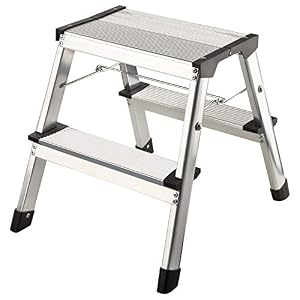 1PLUS Aluminium opstap/ladder Opklapbare opstap 2 x 2 treden, draagvermogen tot 150 kg, hoogte: ca. 40 cm