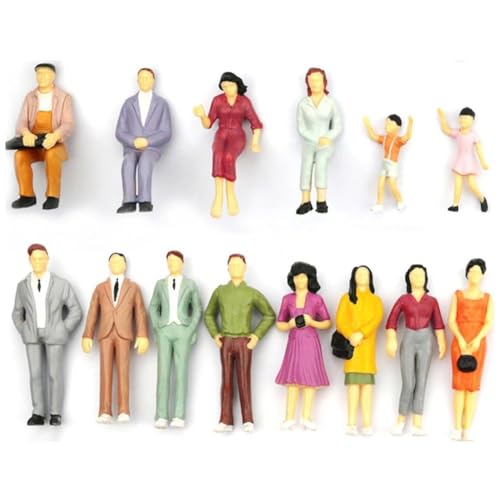 Violiica For Model Railway Parked Street Passenger People Figures, 25Pcs Mixed Painted Plastic Model Train Figures, 36mm Height Scale 1:50