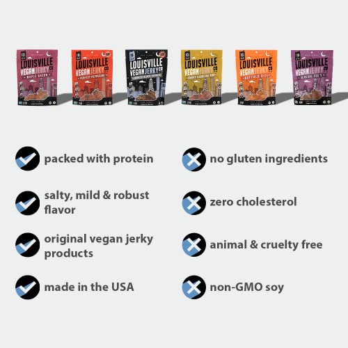 Image of Louisville Jerky Co. Smoked Black Pepper Vegan Jerky, 3 oz, 10-Pack | 5g Protein, Plant-Based Protein Snack, Vegetarian Jerky, Meatless, Savory, Ready-to-Eat, Vegan Beef Alternative, Travel Ready