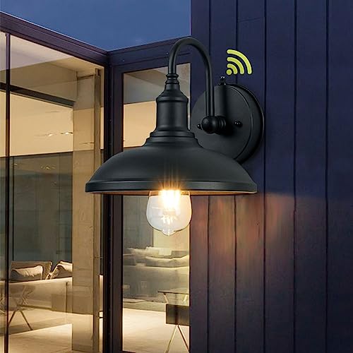 Aplique de pared exterior industrial con casquillo E26 y farol de metal negro para patio 4