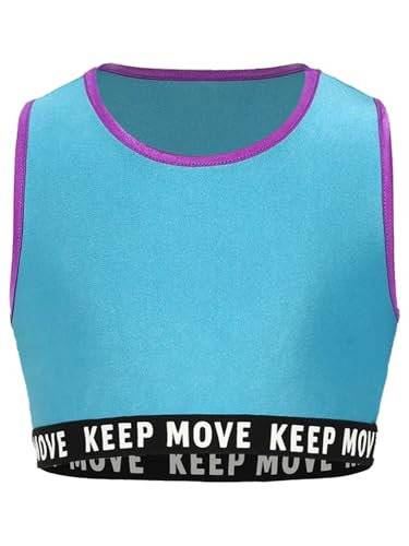 Kids Girls Swim Crop Top Sleeveless Racer Back Elastic Bottoms Sports Bra Athletic Dance Shirts